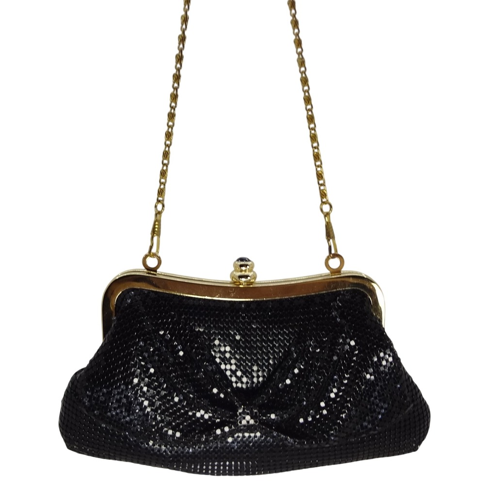 Special Event Black Metal Mesh Evening‎ Clutch Purse Gold Chain Kiss Lock